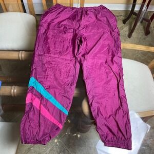 Vintage Nylon‎ Track Pants 90s Color Block Zip Leg Purple Pink Teal L